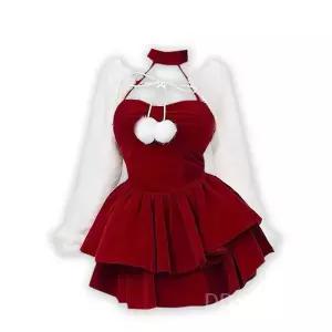 겨울 부클 가디건 의상 벨벳 파티 산타걸 연말 원피스 여성용 드레스 행사 연주회