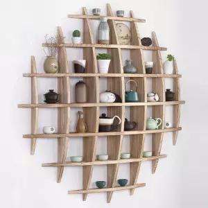 XIMSPHY 고체 목재 중국식 찻잔 홀더 벽걸이 찻주전자 진열대 거실 주방 사무실 광고용 벽 장식 선반