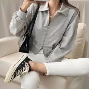 [신상오픈런]여성 크롭 후드집업 카라넥 포켓 코튼 가을 무채색 (41563939)