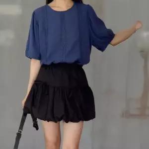 [신상오픈런]여성 레이스 퍼프 대형 라운드 반팔 블라우스 (39096279)