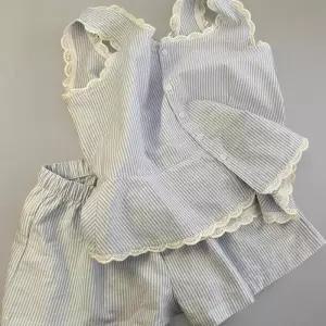 [신상오픈런]여자 캐주얼 줄지 어깨끈 레이스 반바지 홈웨어 세트 (39079810)