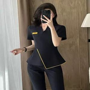 뷰티샵유니폼 근무복 가운 프론트 관리사 에스테틱 미용 반팔 직원복