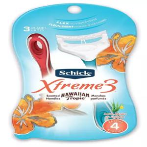 하와이 열대 향 손잡이가 달린 쉬크 익스트림3 여성용 일회용 면도기 4인용2팩