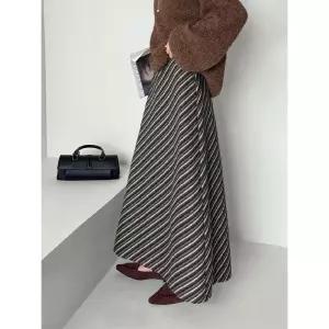 여성패션 겨울 치마 스커트 슬림핏 스트라이프 빈티지 울 롱 DL4