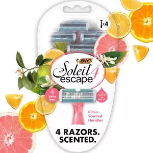 BIC 솔레일 4 이스케이프 향 여성 일회용 면도기 칼날 4개 편안한 면도 시트러스 여성용 손잡이 카운트