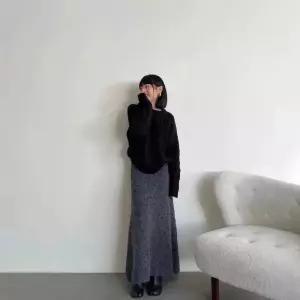 치마 그레이 롱 니트 모직 웜 슬림핏 캐시미어 일자 정장 여성패션 슬리퍼 DL4