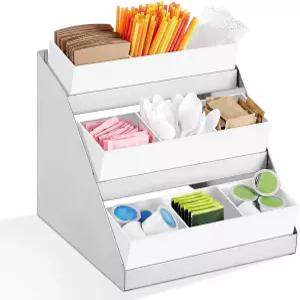 맥스닷 커피 스테이션 정리함 아크릴 통이 있는 3단 스테인리스 조미료 카운터탑 13.4 x11.4 x12.4 커피숍