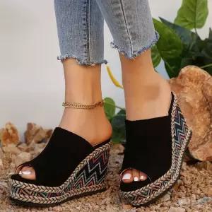 통굽 웨지힐 슬리퍼 스트랩 키높이 샌들 가보시 웨지샌들 웨지