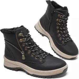 여성용 아도쿠 부츠 가을 방수 겨울 발목 스노우 플랫폼 블랙 측면 지퍼 레이스업 등산 작업용 논슬립