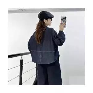 M2 여성 무지 셔츠 블라우스 캐주얼 데님 긴팔 빈티지 차이나 몰드 톱 JEN1