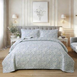듀렝겐 퀼트 세트 캘리포니아 킹 사이즈 3Pcs, 베이지 잎 패턴이 있는 블루쉬 그레이 프린트, 모든 시즌 레이어링을 위한 부드러운 극세사 경량 침대 스프레드(112x104, 식물)