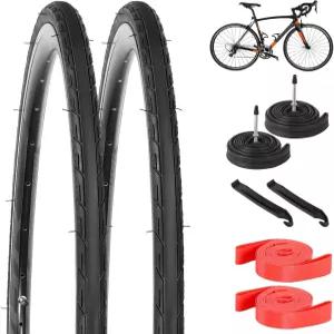 예스포츠 700 x 25c 로드 바이크 타이어 접이식 2팩 및 25c28c 튜브 프레스타 밸브 48mm 교체 도시 농촌