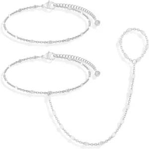 여성용 무디어 스털링 실버 앙증맞은 반지 팔찌 핸드 체인 14K 골드 도금/스털링 레이어 조절 가능한 위성