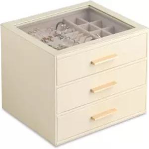 프레뷰티 클리어 뚜껑 주얼리 박스 서랍이 있는 3겹 정리함 PU 가죽 및 보관함 여성용 반지 귀걸이