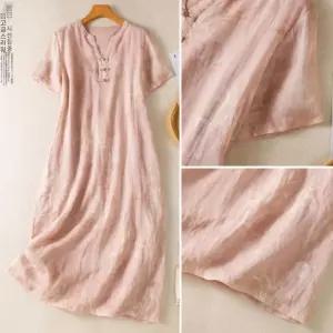 세군다 여자 플라워 원피스 하객 버클 프린트 개량 치파오 데일리 오피스룩 젊은 면마 브이넥 빅사이즈 DOS1