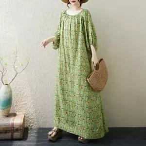 세군다 여자 플라워 원피스 하객 빅사이즈 면마 프린트 슬림핏 바캉스룩 오버핏 벌룬 DOS1