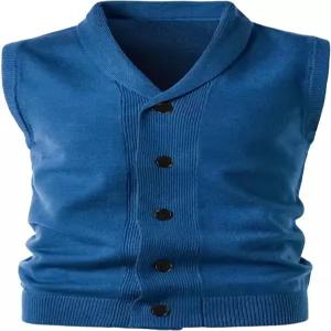 성거다사 남성 숄 칼라 스웨터 조끼 캐주얼 민소매 니트 버튼 가디건