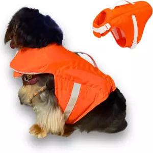 Pawcratean 고감도 반려견 구명조끼 수영 보트 타기 및 수상 활동을 위한 안전 손잡이가 있는 조절식