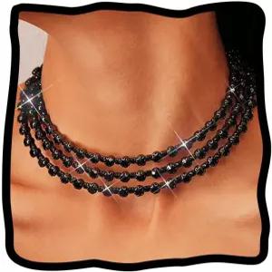 자카윈 라인스톤 초커 목걸이 레이어드 다이아몬드 칼라 여성용 주얼리