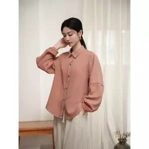 마킷4 여성 가을 캐주얼 루즈핏 셔츠 이중사 긴팔 자수 칼라 상의 JEN3