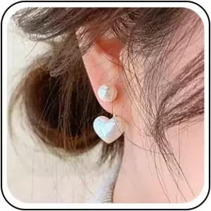 이크네 보호 진주 하트 이어 재킷 귀걸이 골드 스터드 사랑 양면 앞면 여성용 주얼리