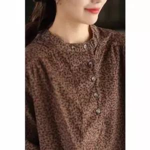 마킷4 여성용 가을 루즈핏 셔츠 앤티크 골덴 차이나 핀턱 풀오버 긴팔 상의 JEN3