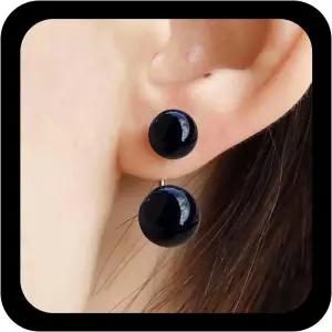 알레리애 보호 진주 귀걸이 블랙 비드 스터드 오닉스 볼 양면 둥근 구슬 댕글 앞뒷면 주얼리 여성용
