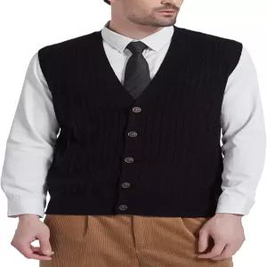 콜스핀 남성용 케이블 니트 스웨터 조끼 울 블렌드 브이 넥 버튼 다운 민소매 카디건