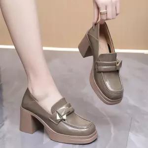 여성 앞코 로퍼 가죽 에나멜 슈즈 통굽 네모난 단화 힐 하이 스틸레토 춘추 admr5