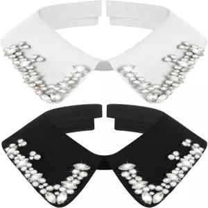 게요가 여성용 디키 라인스톤 칼라 2개 탈부착 가능한 가짜 초커 화이트 블랙(클래식 스타일)