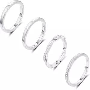 여성용 토베니 스태커블 실버 골드 반지 14K 금 도금 큐빅 지르코니아 세트 트렌디한 앙증맞은 약혼 웨딩