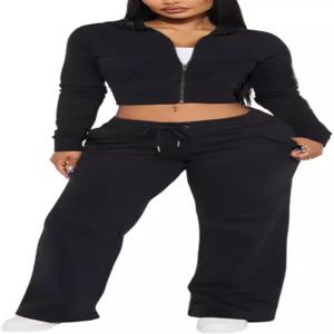 글리트란디 여성용 2피스 의상 패션 프린트 크롭 후디 재킷 스웨트 팬츠와 포켓 운동복