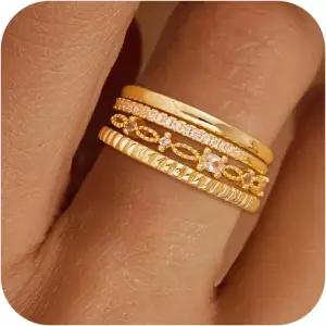 여성용 페조도 골드 스태커블 링 - 데인티 14K 리얼 도금 크로스 엄지 반지 세트 트렌디한 문구 약속 웨딩