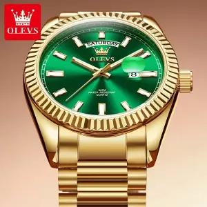 호환  OLEVS 5650 스테인리스 스틸 스트랩 남성용 시계 방수 세련된 스타일 쿼츠 남성 손목시계 달력