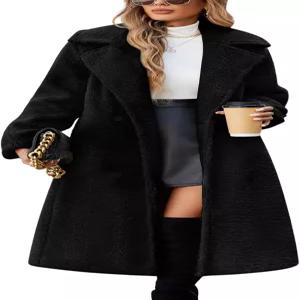 유송걸 여성 플리스 롱 코트 셰르파 가디건 라펠 트렌치 재킷 오버사이즈 버튼 인조 모피 가을 겨울 의상