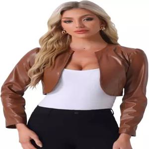 알레그라 K 인조 가죽 재킷 여성용 오픈 프론트 긴팔 PU 크롭 코트