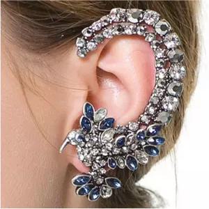 이힌 빈티지 라인스톤 이어 커프 랩 귀걸이 CZ 버드 클립 실버 클라이머 크롤러 펑크 여성용 장신구