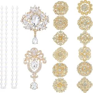 DIY 공예 파티를 위한 MEEDOZ 14피스 크리스탈 라인스톤 플라워 브로치 핀 세트