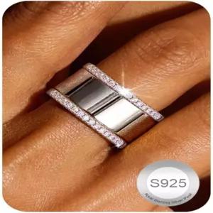 젬퀸 2Pcs 모이사나이트 링 18K 화이트 골드 도금 925 스털링 실버 약혼 스택 4세대 /오로라 3세대 이터널