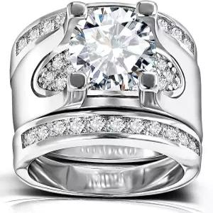 3개의 PCS 라운드 컷 CZ 신부 세트 - 5.56Ct 큐빅 지르코니아 실버 컬러 약혼 반지 여성용