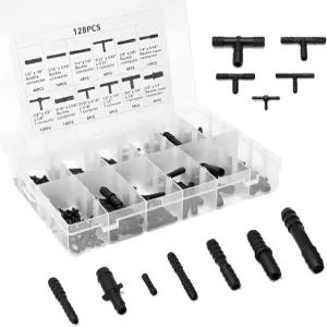 VIKKSAER 128PCS 진공 호스 자동차 라인 커넥터 나일론 티 철조망형 모음 키트 115개 12가지 크기 고온