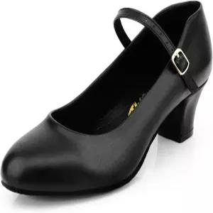 보킴드 여성 블랙 라틴 살사 캐릭터 슈즈 볼룸 댄스 힐 프롬 웨딩 드레스 펌프