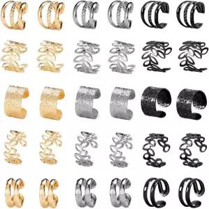 미스 JQ 51pcs 이어 커프 헬릭스 연골 클립 여성용 랩 귀걸이 비 피어싱 가짜 (골드/실버/블랙)