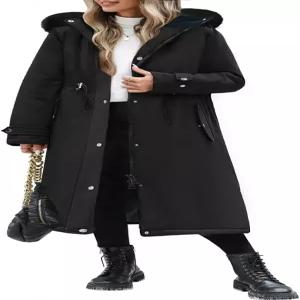 여성용 위푹스 롱 겨울 패딩 코트 따뜻한 인조 모피 재킷과 탈부착 가능한 후드 맥시 길이 지퍼 아우터