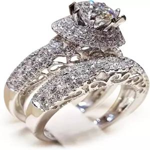 RKKOJO 925 스털링 실버 신부 반지 세트 AAA 큐빅 지르코니아 CZ 풀 다이아몬드 약혼 결혼식 2개 여성용