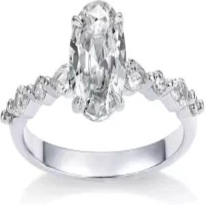 여성용 파보이 14K 골드 도금 약혼 반지 - 큐빅 지르코니아 웨딩 밴드 타원형 가짜