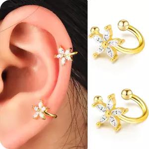 여성용 이어 커프 비 피어싱 플라워 이어링 골드 경량 저자극 연골 귀걸이 앙증맞은 주얼리 선물