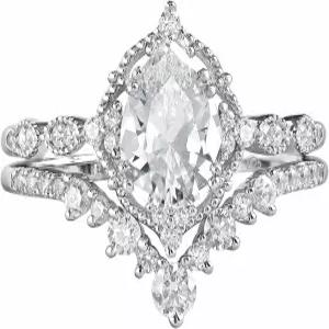 뉴스쉐 주얼리 모이사나이트 여성용 결혼 반지 925 스털링 실버 약혼 신부 세트 배 티어드롭 사이즈