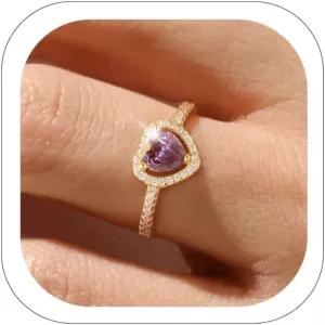 여성용 ZHESHY 골드 탄생석 반지 14K 도금 약속 하트 헤일로 젬스톤 큐빅 지르코니아 결혼식 약혼 기념