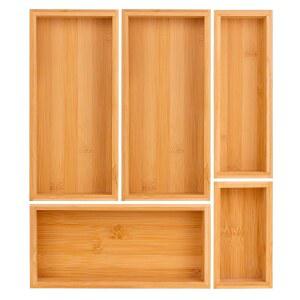 테이쿠이 대나무 서랍 정리함 세트 가능한 칸막이 나무 보관함 주방용 욕실용 식기 티백 1개 X 5PCS 내추럴